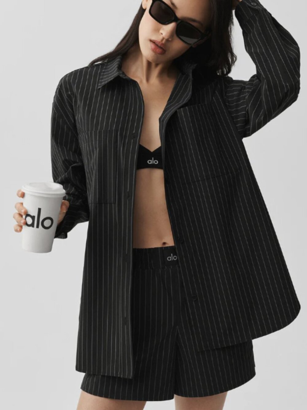 ALO Pinstripe Boxer Short + Button Down Long Sleeve Set - Like New - Size: Small